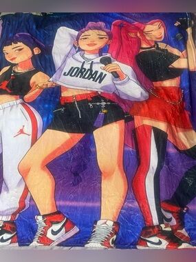 K-Pop Demon Hunter Girls Jordan Sneakers Plush Fleece Throw Blanket
